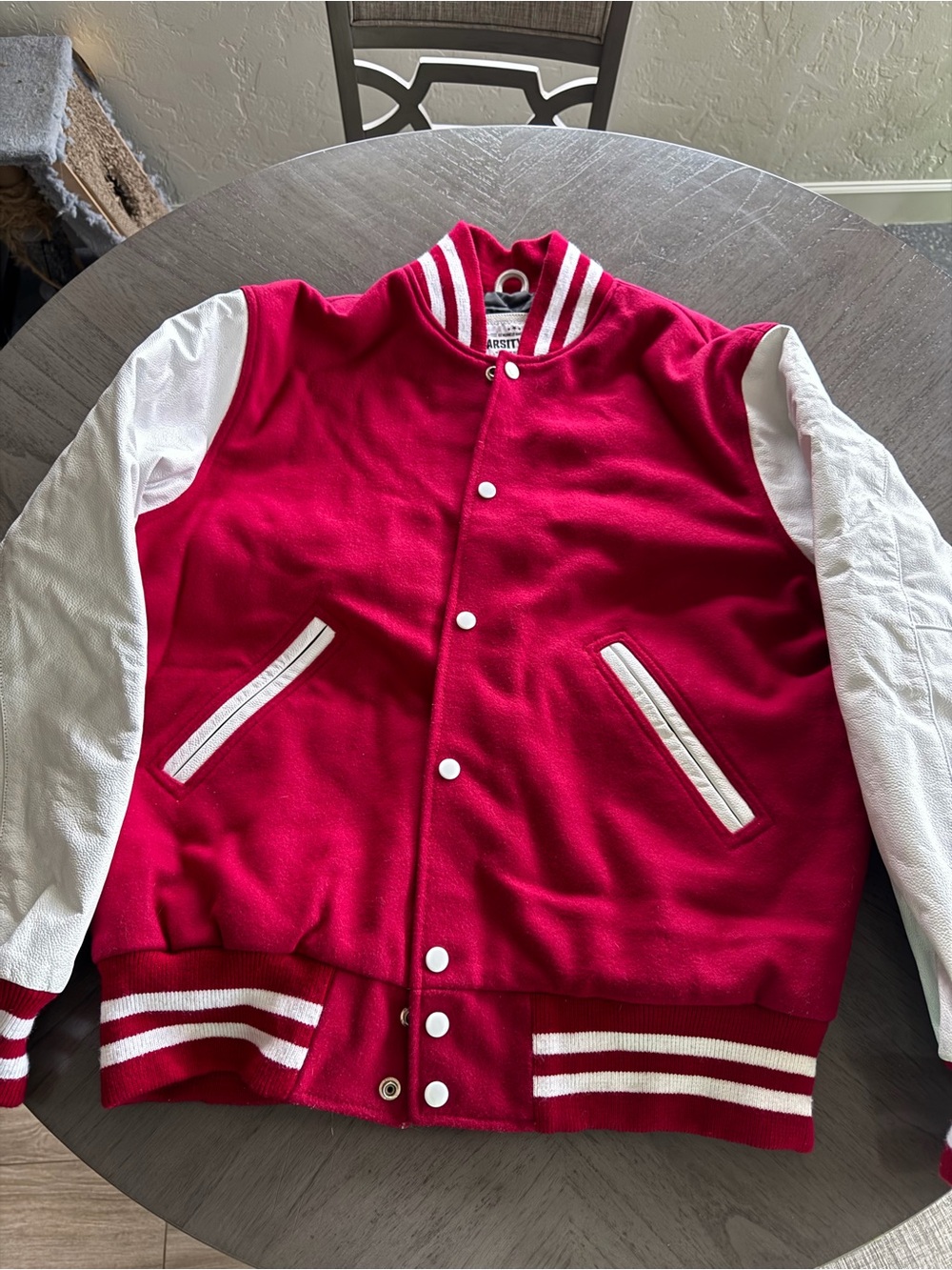 Red and White Varsity Jacket - Classic Letterman Style